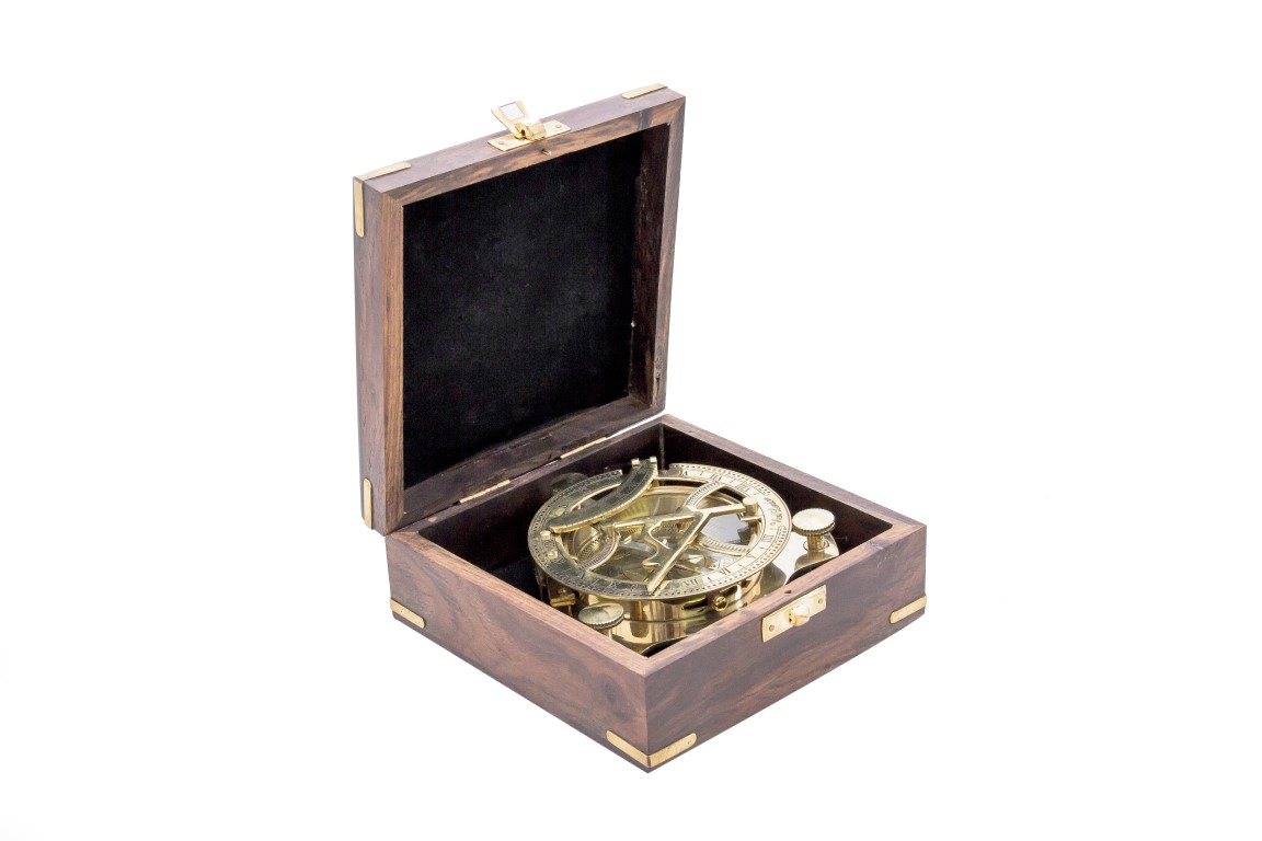 Mosiężny zegar słoneczny Dollond w pudełku 
